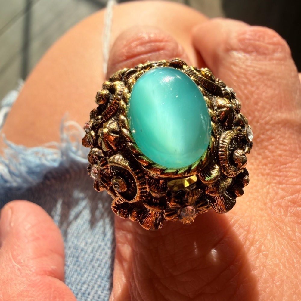 Sarah Cov 1971 Aqua Treasure moon glow glass ring - Picture 8 of 16